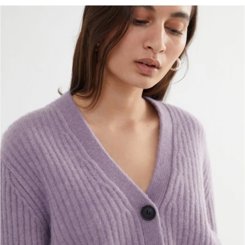 & Other Stories Alpaca Wool Blend Cropped Lilac Button Cardigan Sz XS  NWOT